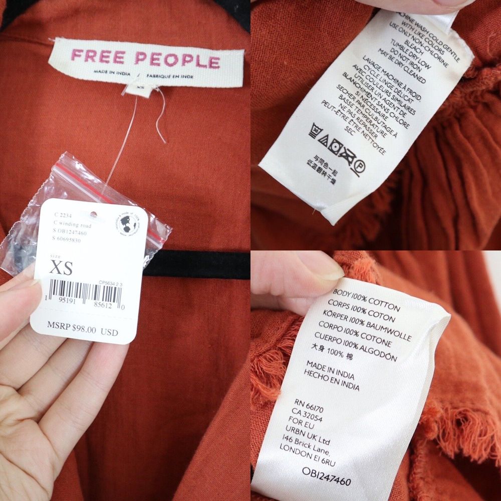 NWT Free People Size XS Lyra Tiered Bed Jacket Gauzey Rust Orange - Picture 4 of 11